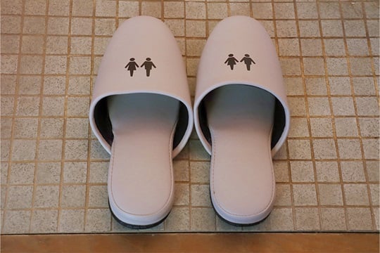 A pair of slippers for the toilet.