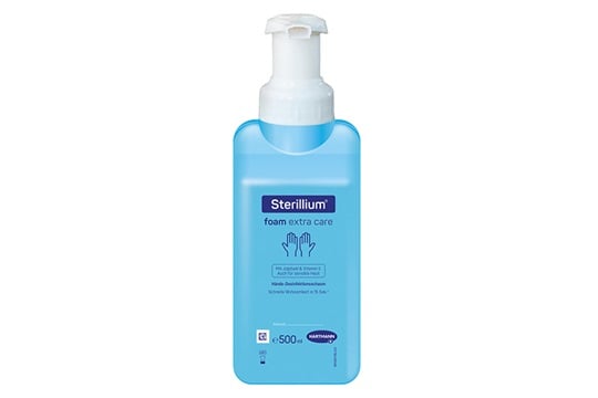 A bottlle of Sterillium® foam extra care