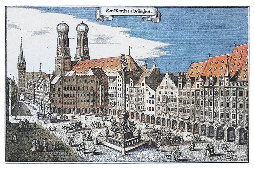 19th century drawing of Munich’s main marketplace.