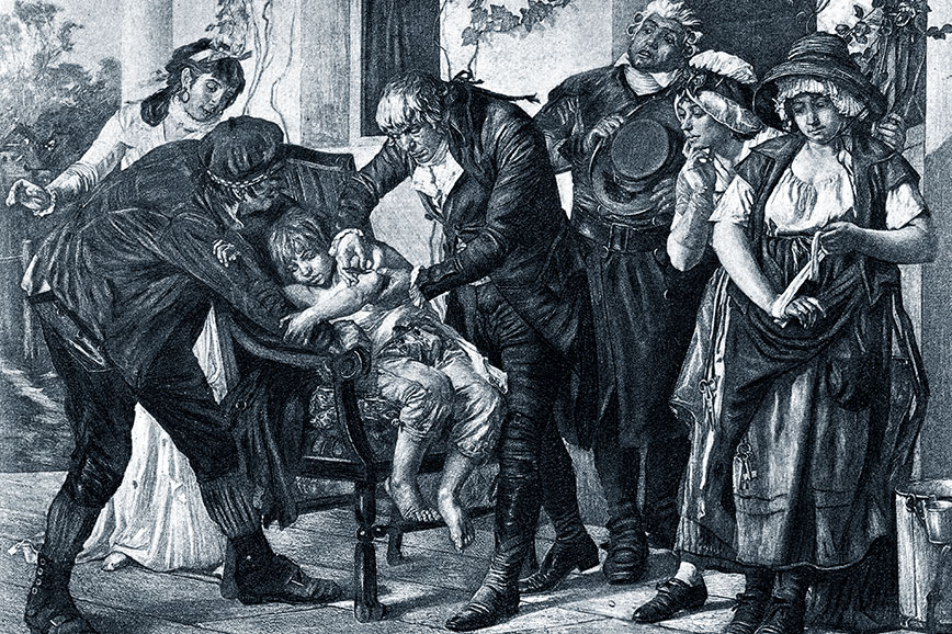 Edward Jenner vaccinates a boy against smallpox.