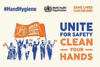 WHO campaign poster: Unite for safety: clean your hands