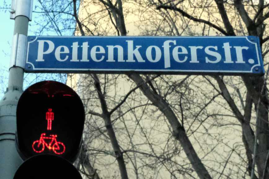 Street sign of the Pettenkoferstraße in Munich
